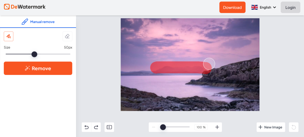 Pengeditan manual watermark di Dewatermark.ai